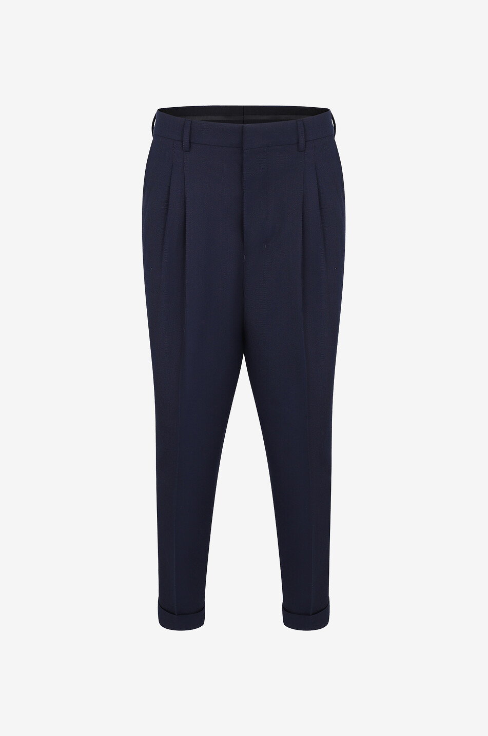 Wool twill carrot trousers