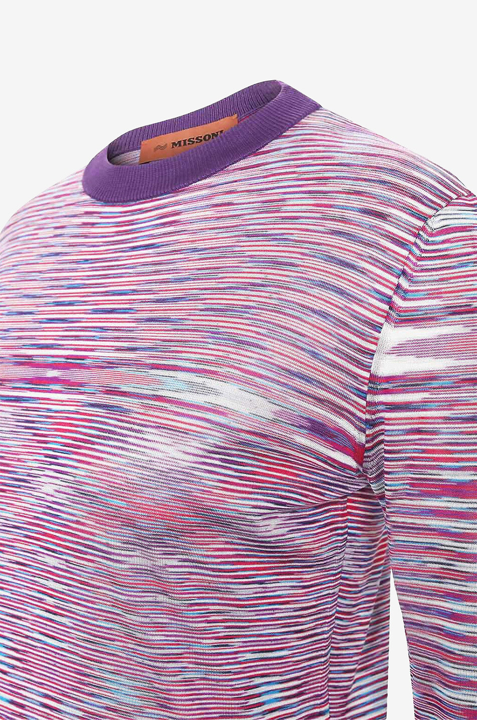 Fine colour gradient effect stripe adorned silk jumper