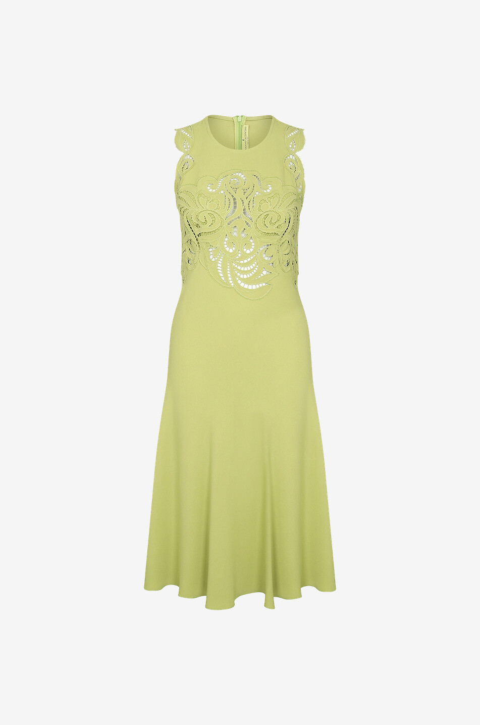 Sleeveless cady midi dress with openwork embroidery