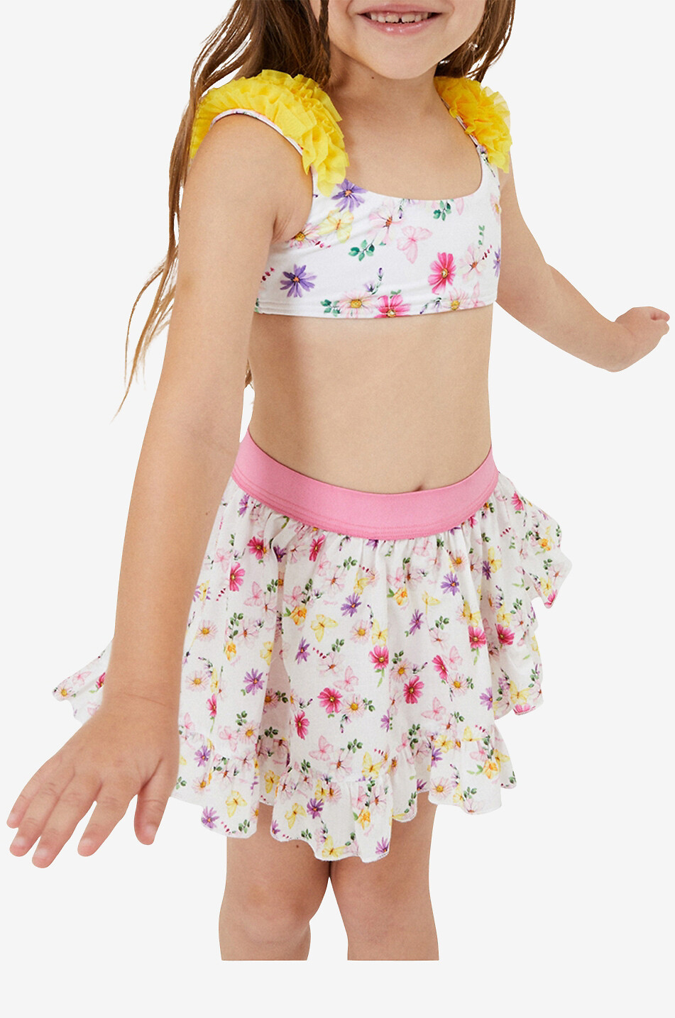 MONNALISA Ruffled flower print girl's shelf-bra bikini Girl MULTI COLOURED 2