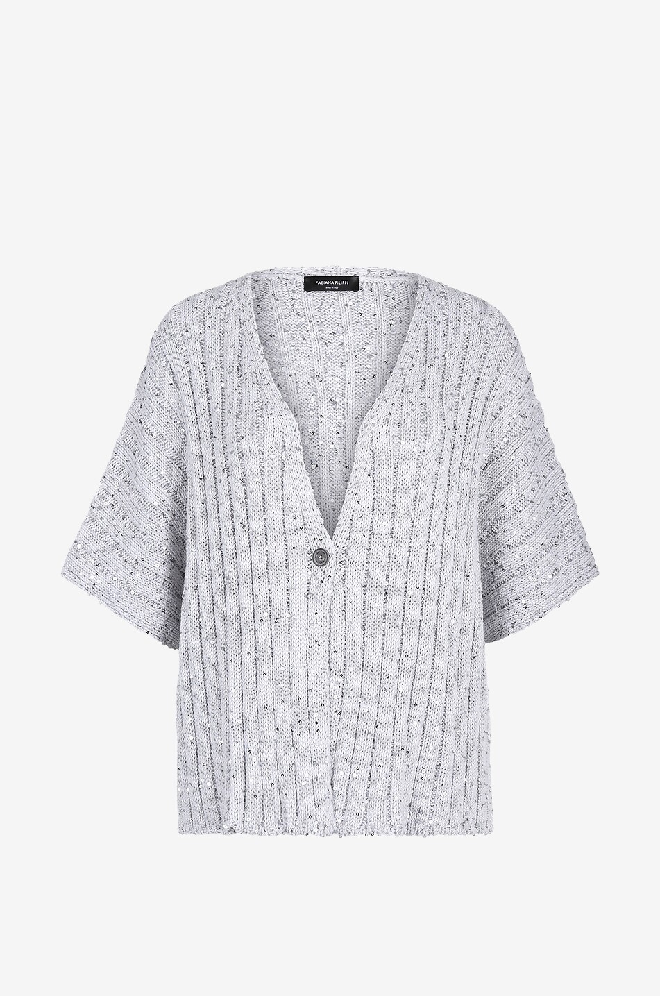 Cardigan côtelé en coton esprit cape à sequins