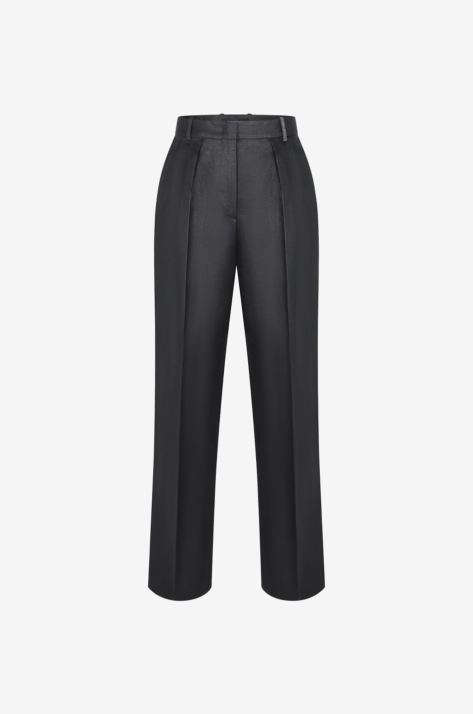 Pantalon à pinces large en sergé de lin brillant