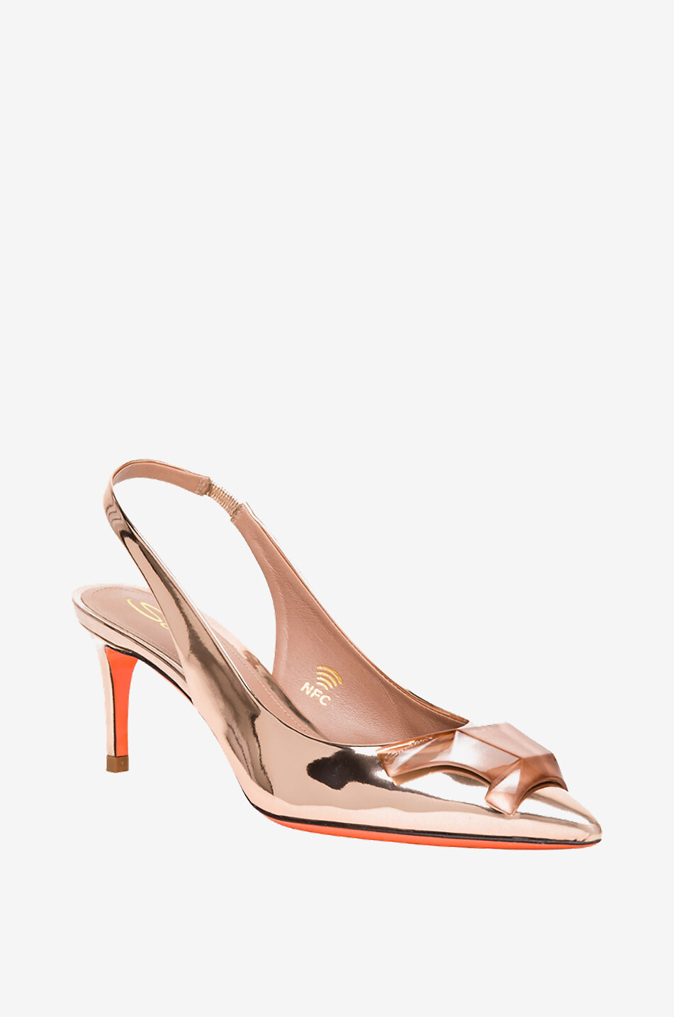 Metallic leather sling-back pumps