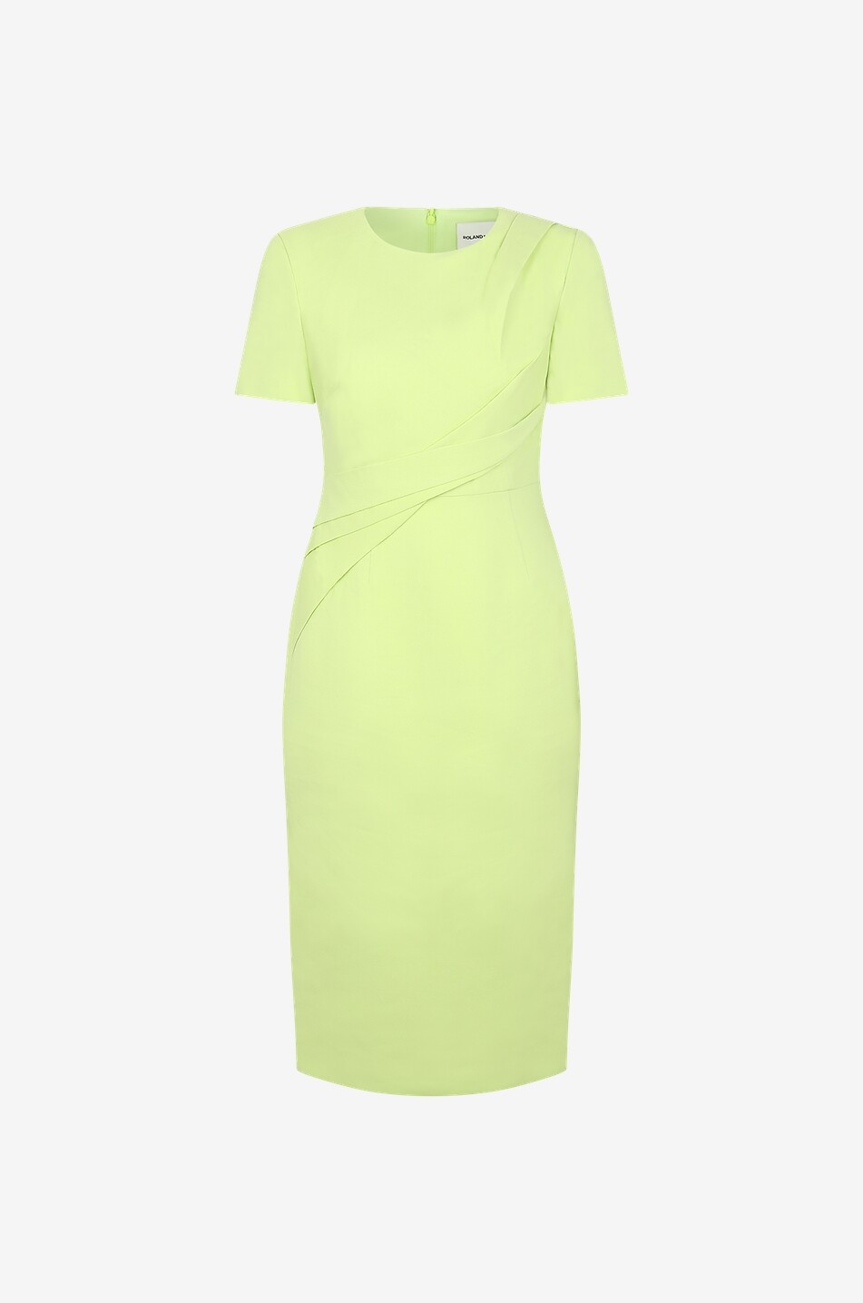 Drape detail adorned wool and silk sheath dress