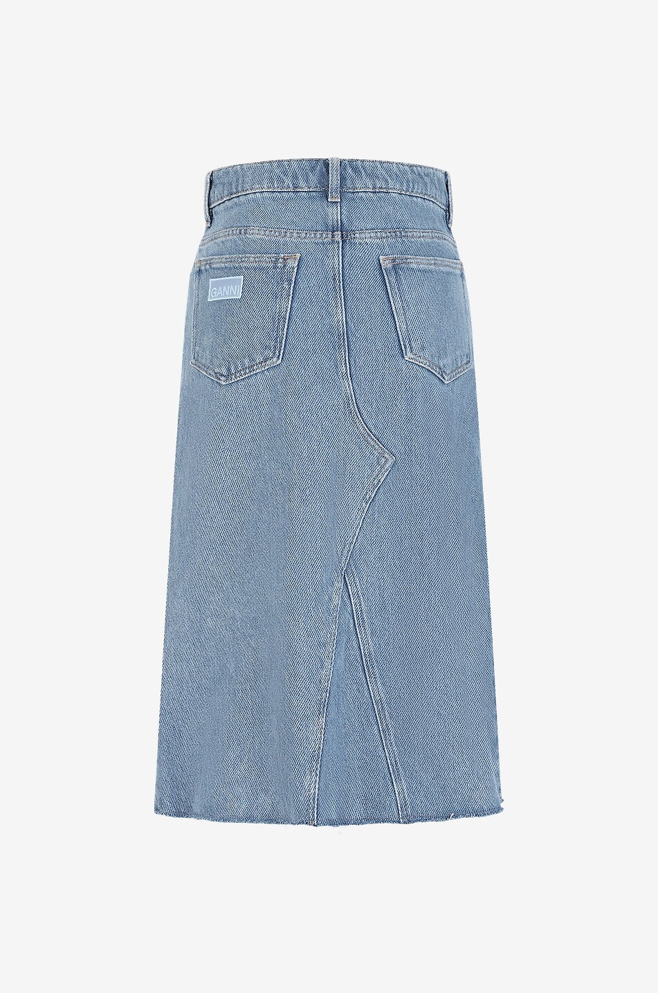 Jupe midi effilochée en denim bio Light Blue Stone
