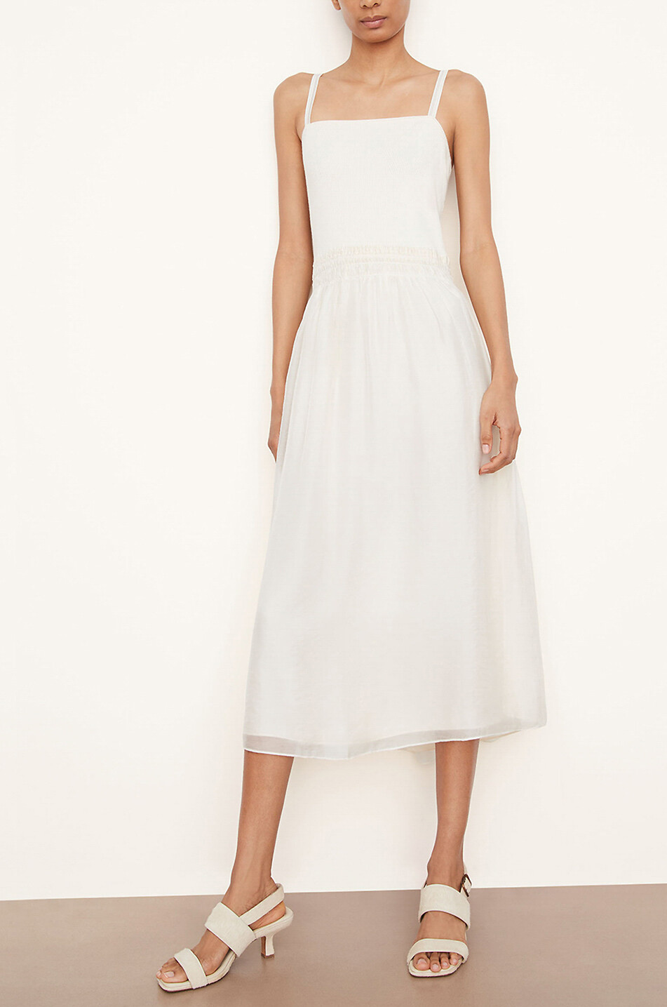 Robe midi à bretelles bi-matière