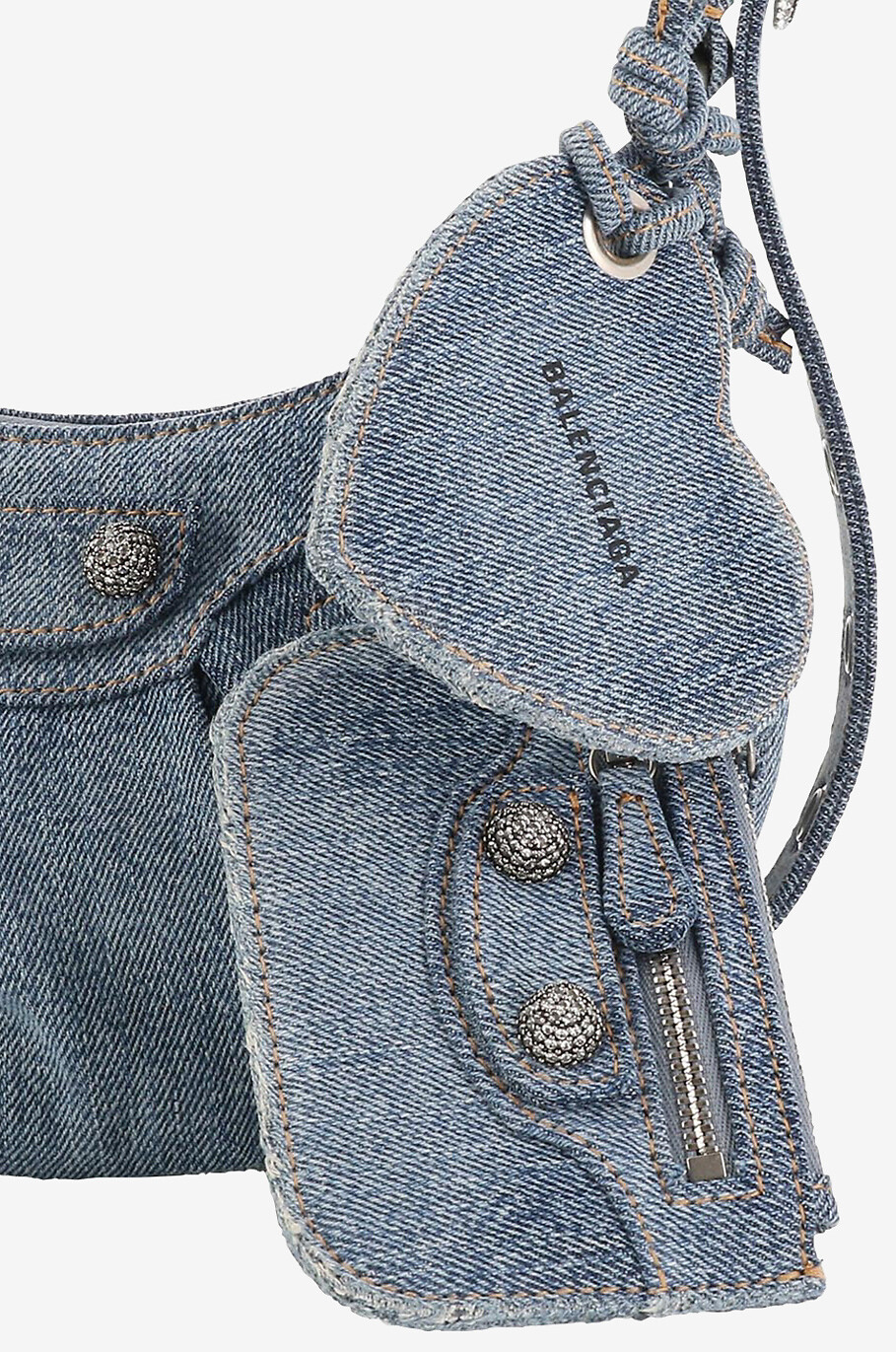 BALENCIAGA Le Cagole XS distressed denim shoulder bag Women BLUE 5