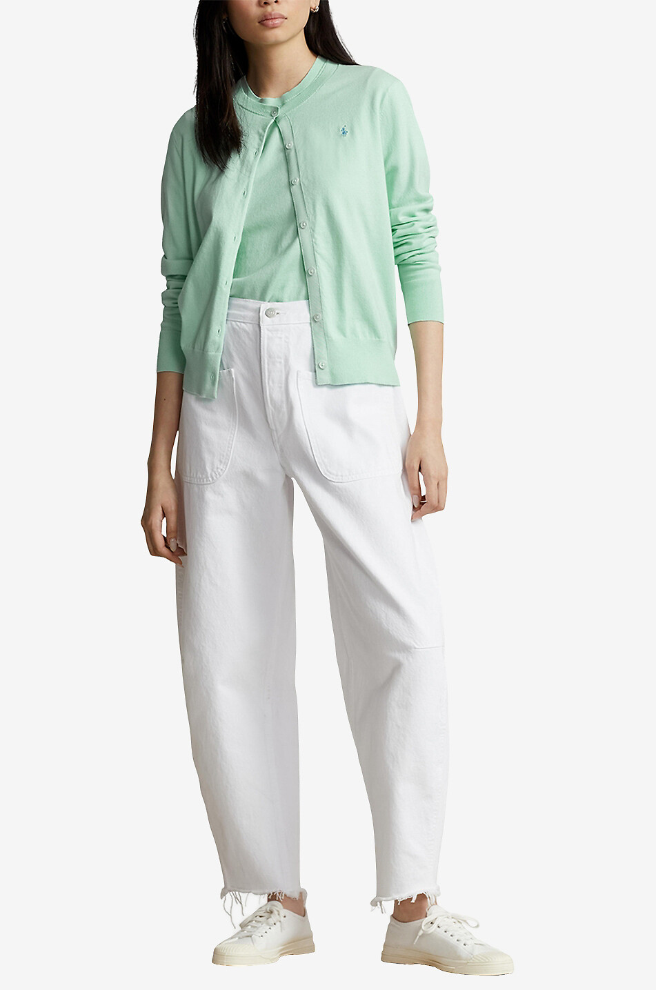 POLO RALPH LAUREN Pony thin cotton blend round neck cardigan Women LIGHT GREEN 4