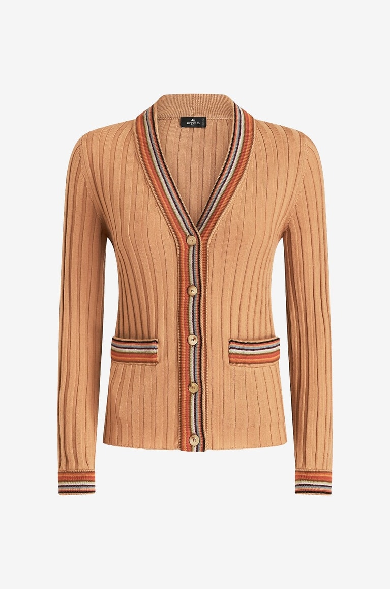 ETRO Rippstrick-Cardigan mit gestreiftem V-Ausschnitt Damen BEIGE 1