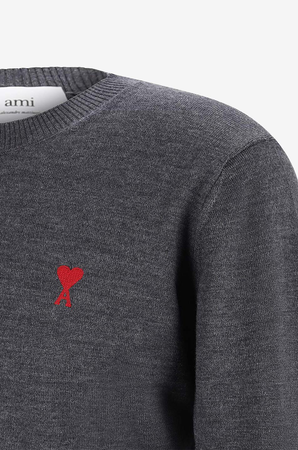 AMI Red Ami de Coeur fine crewneck merino wool jumper Men GREY 3