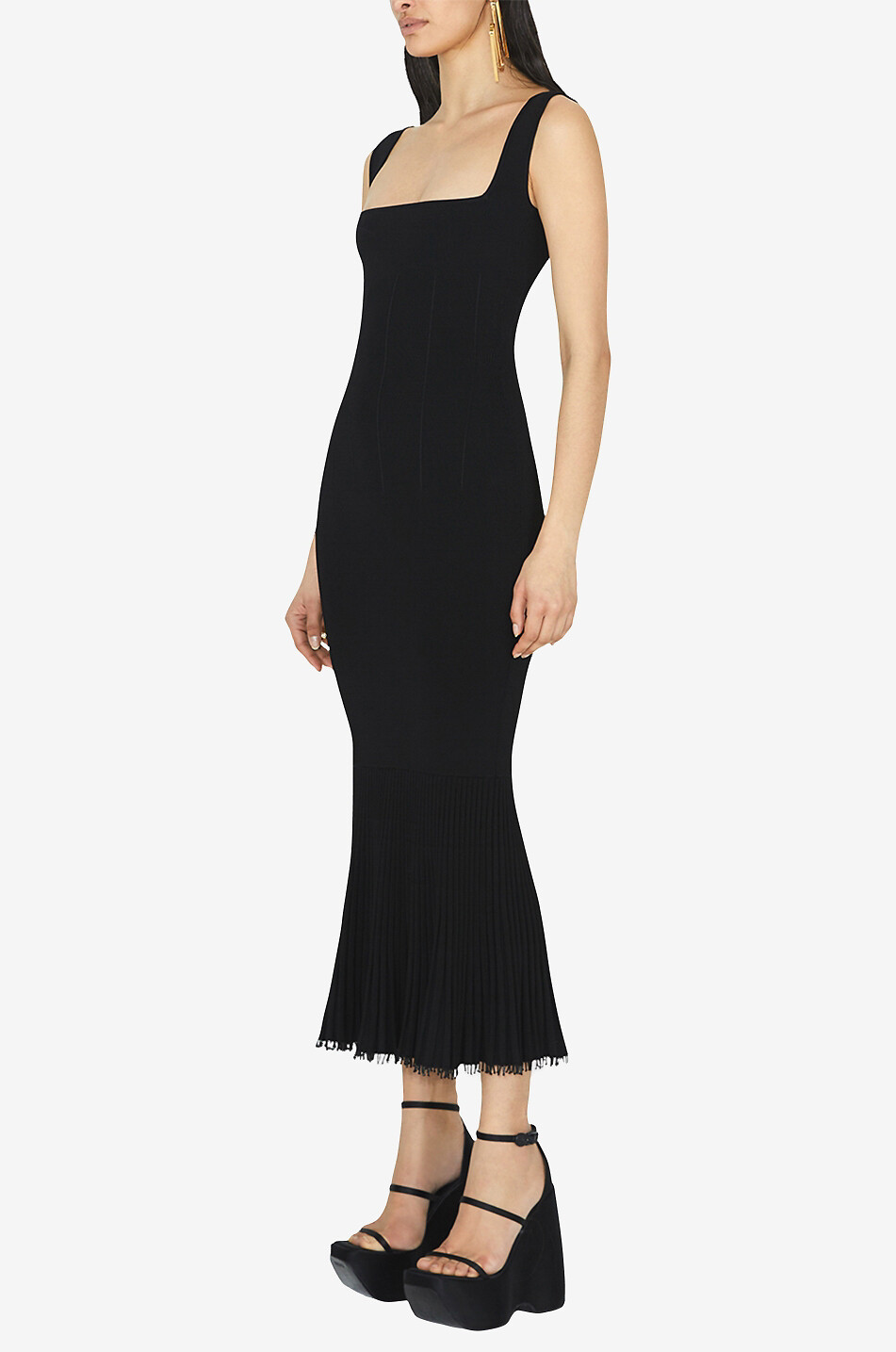 GALVAN LONDON Plissiertes Midi-Trägerstrickkleid Atalanta Damen SCHWARZ 3