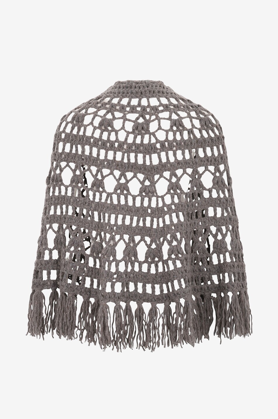 Fringed cashmere and cotton crochet poncho