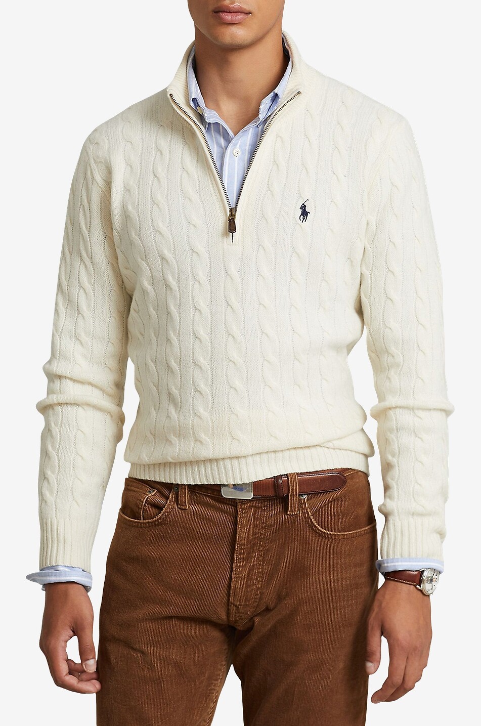 POLO RALPH LAUREN Half-zip wool and cashmere cable-knit jumper Men EGGSHELL 2