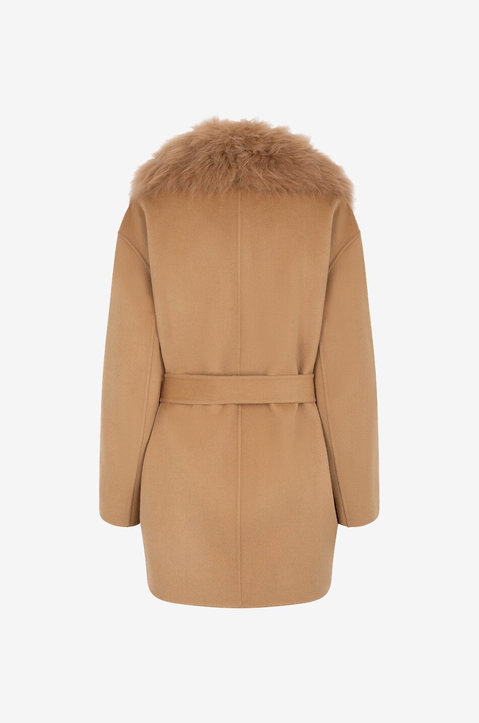 Double-breasted short coat with shearling collar