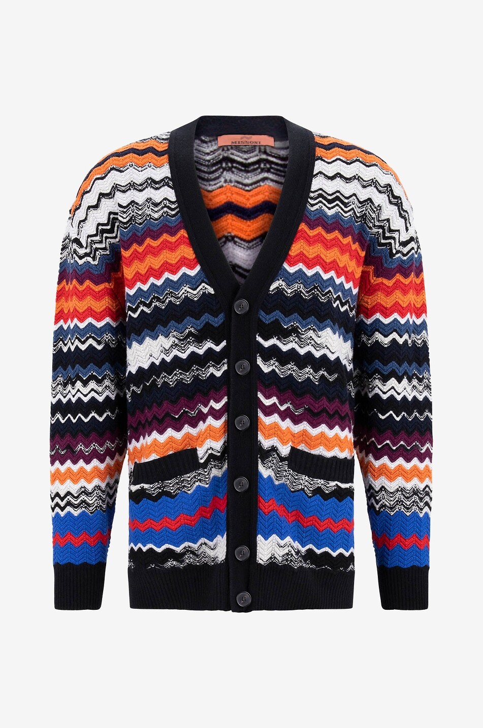 Herringbone pattern wool jacquard cardigan