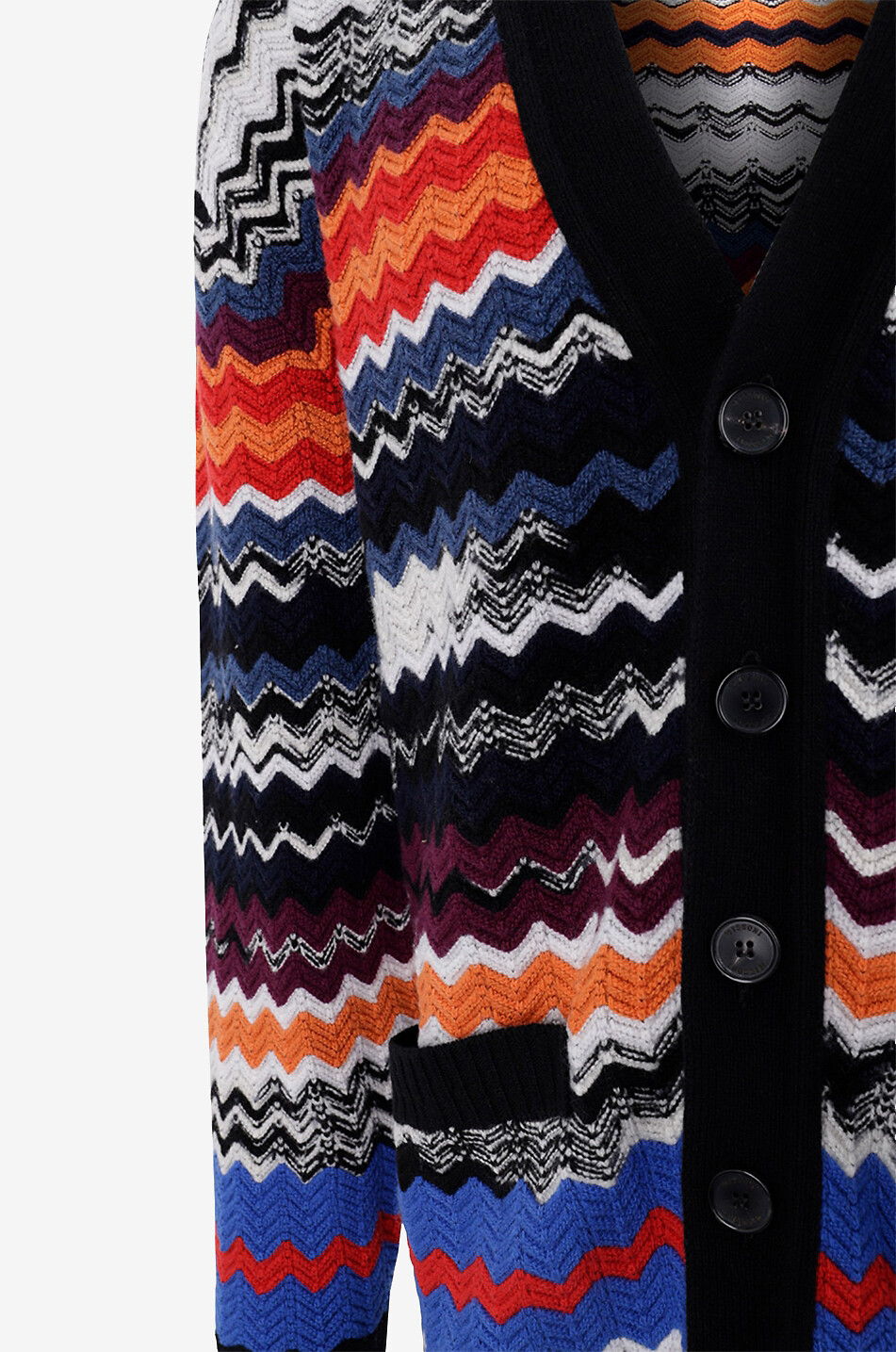 Cardigan jacquard en laine motif chevrons