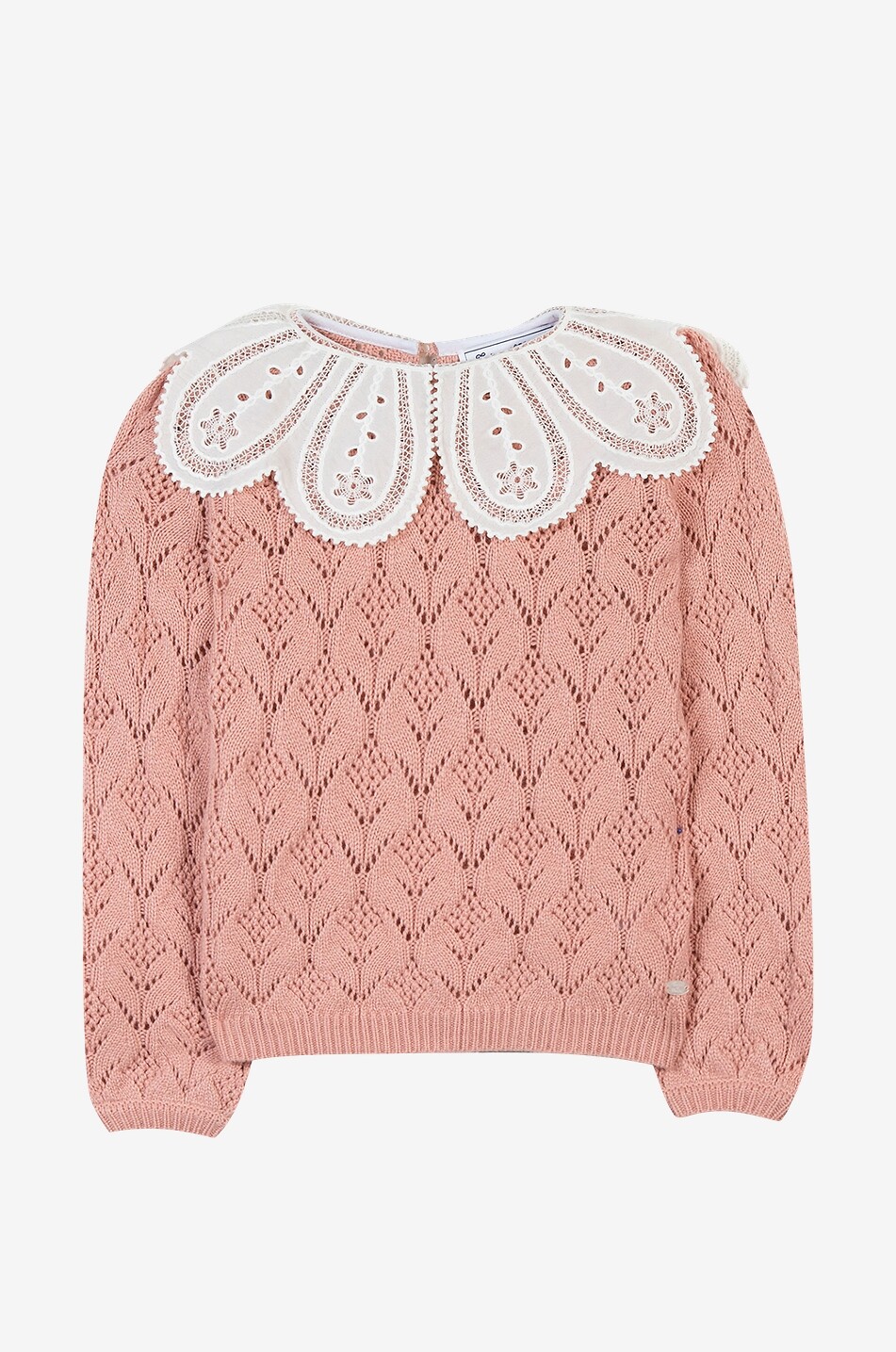 Mädchen-Lochstrickpullover mit Blütenkragen