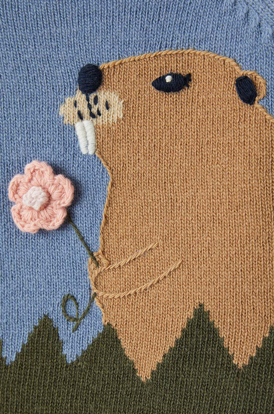 Mädchen-Jacquardpullover mit Stickereien Biber