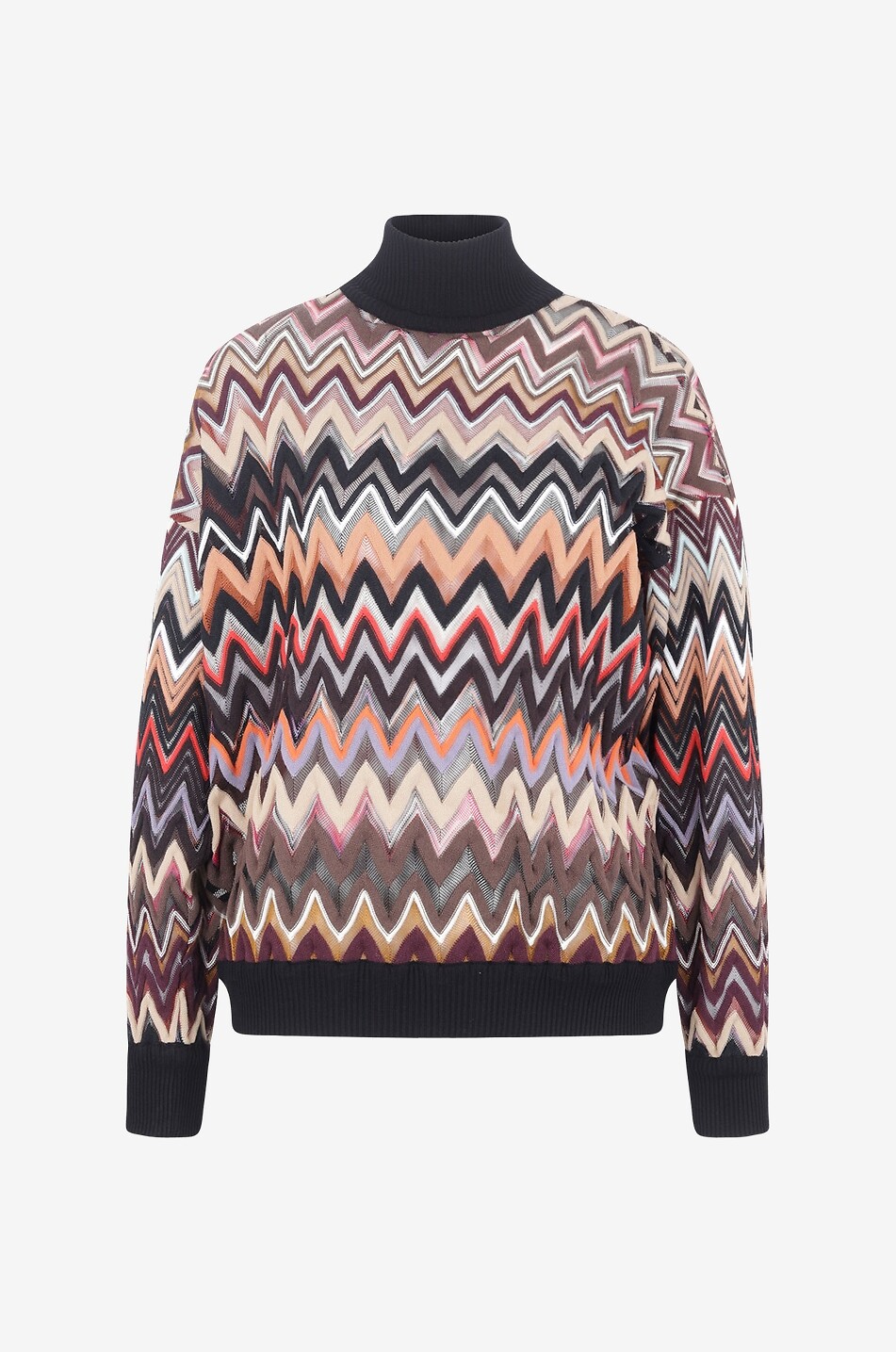 Halb transparenter Oversize-Pullover mit bunten Fischgräten