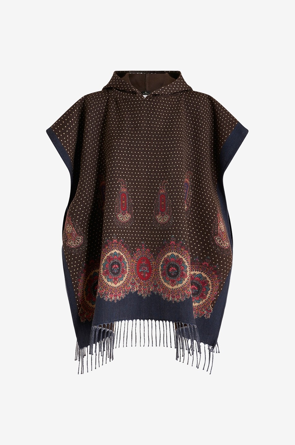Cape jacquard à capuche motif médaillons et pois