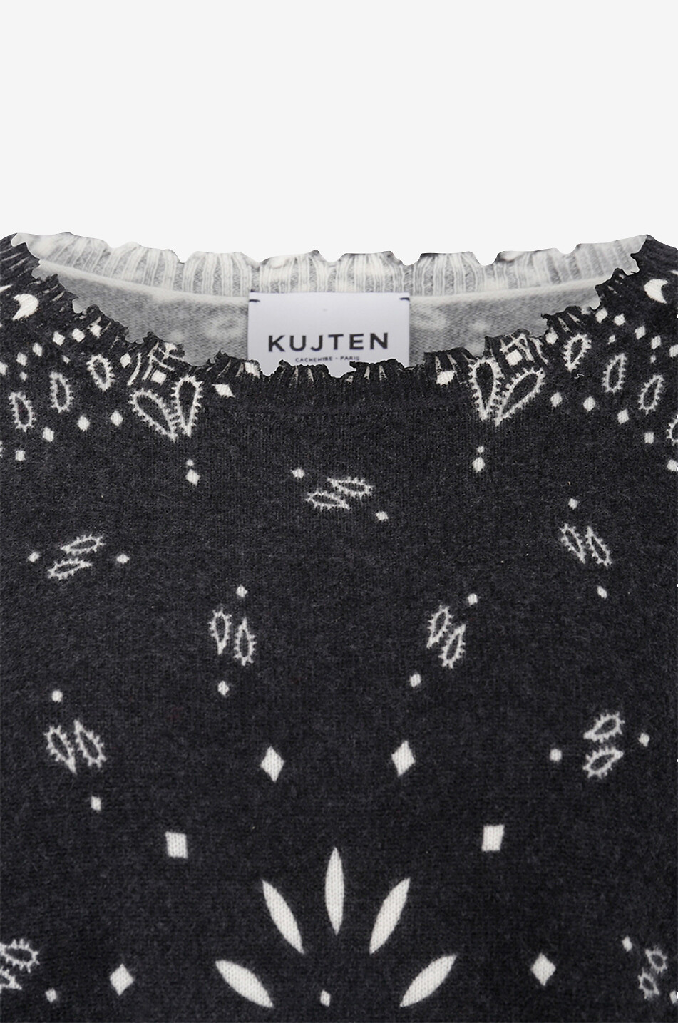 KUJTEN Pull à col rond en cachemire Mela Bandana Femme NOIR 3
