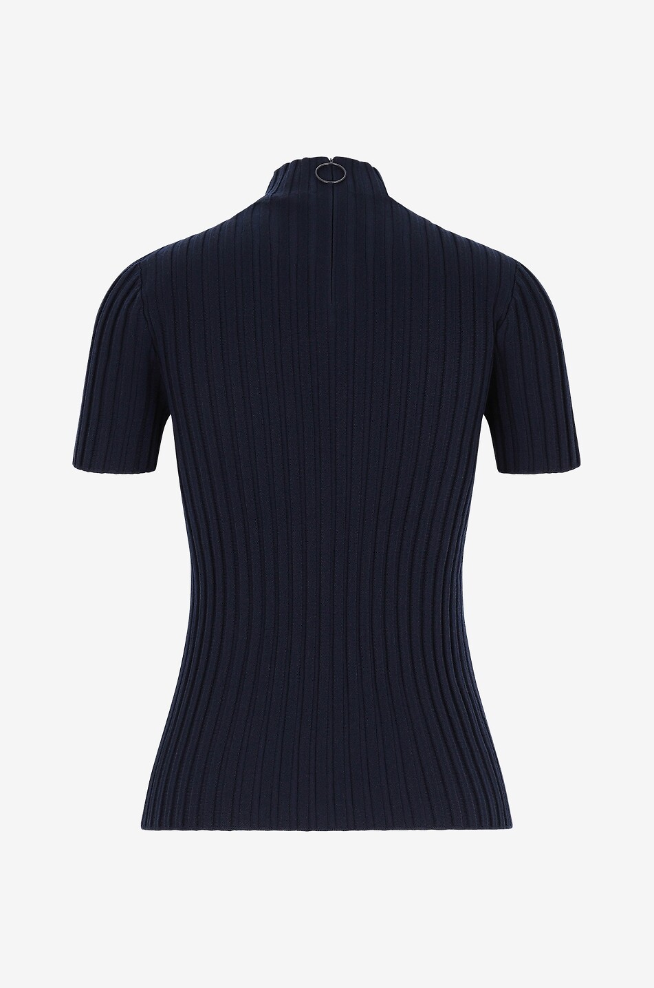AKRIS PUNTO Rib knit short-sleeved sheath jumper with stand-up collar Women DARK BLUE 2
