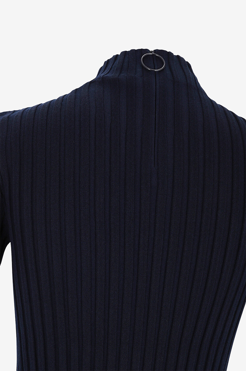 AKRIS PUNTO Rib knit short-sleeved sheath jumper with stand-up collar Women DARK BLUE 3