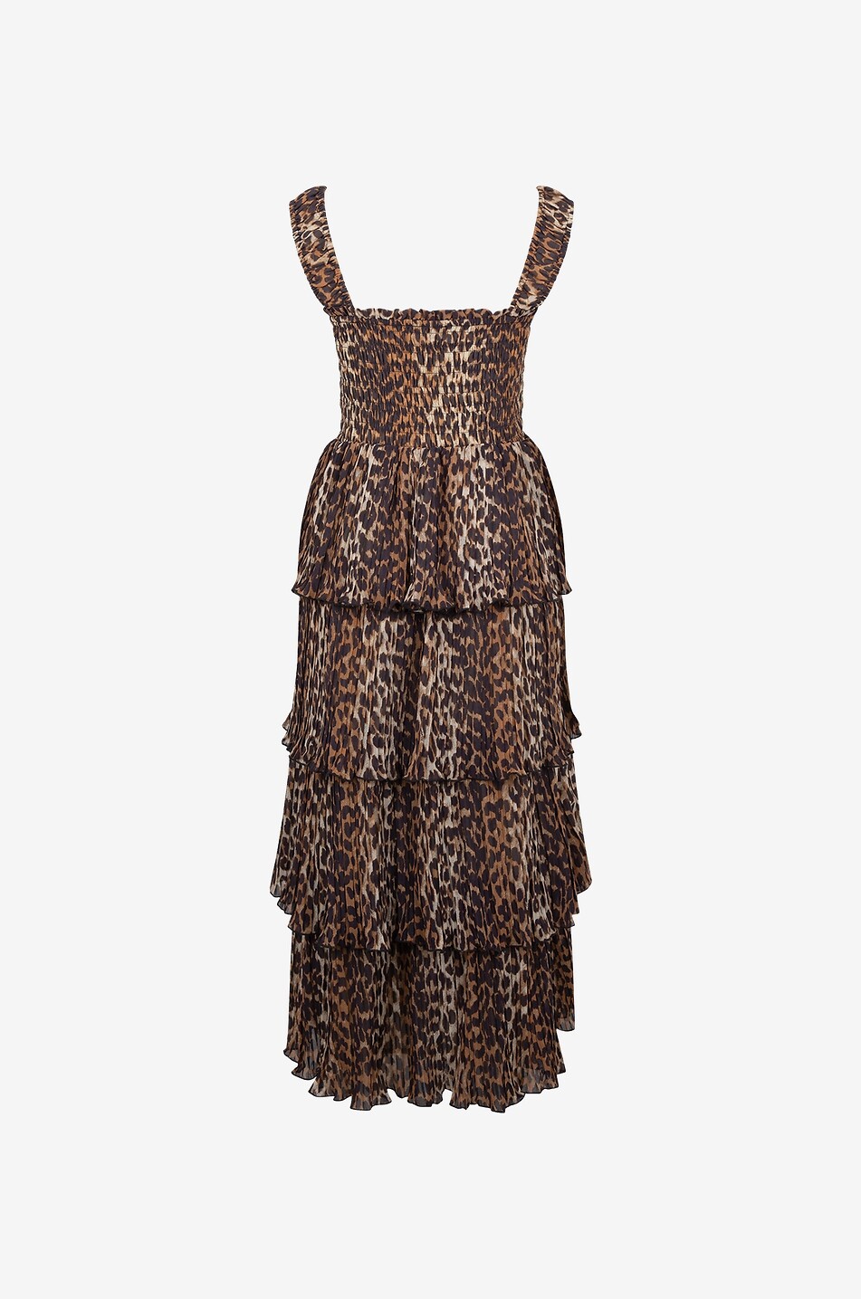 Midi-Trägerkleid aus plissierter Georgette Leopard