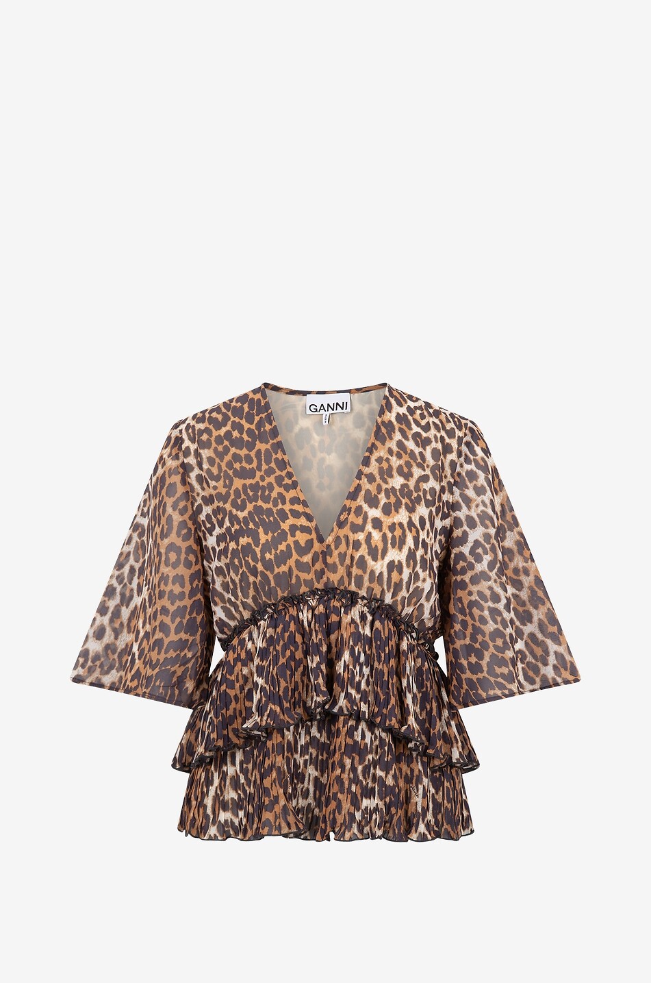Top à volants plissés en georgette Leopard
