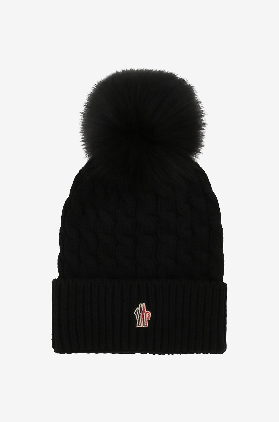 MONCLER GRENOBLE Après-Ski cable-knit beanie with fluffy pom-pom Women BLACK 1