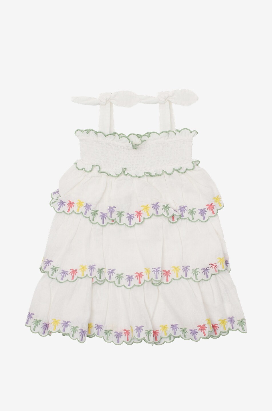 August Shirred palm tree embroidered gauze girl's dress