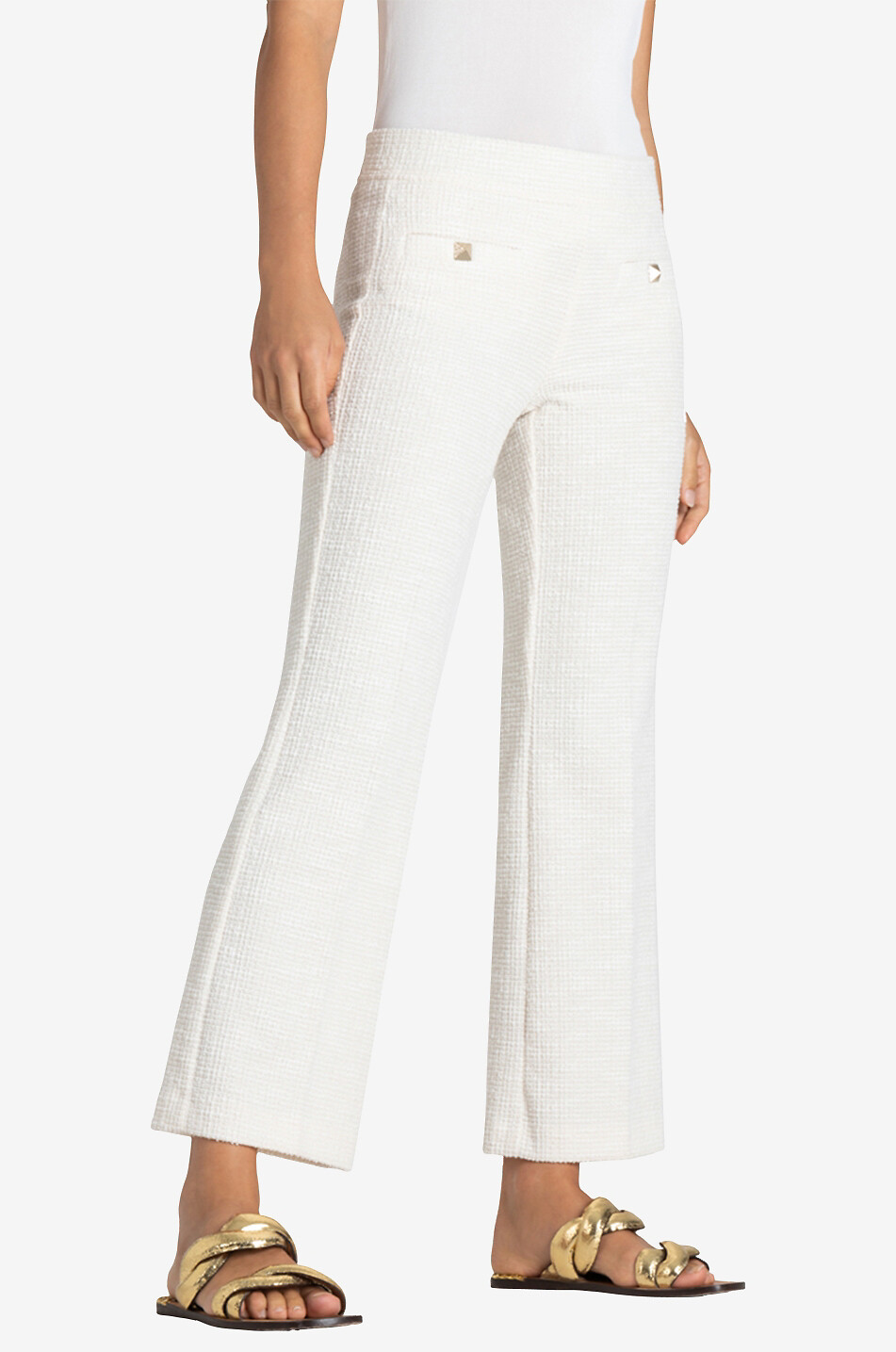 CAMBIO Faith tweed effect flared cropped jersey trousers Women EGGSHELL 3