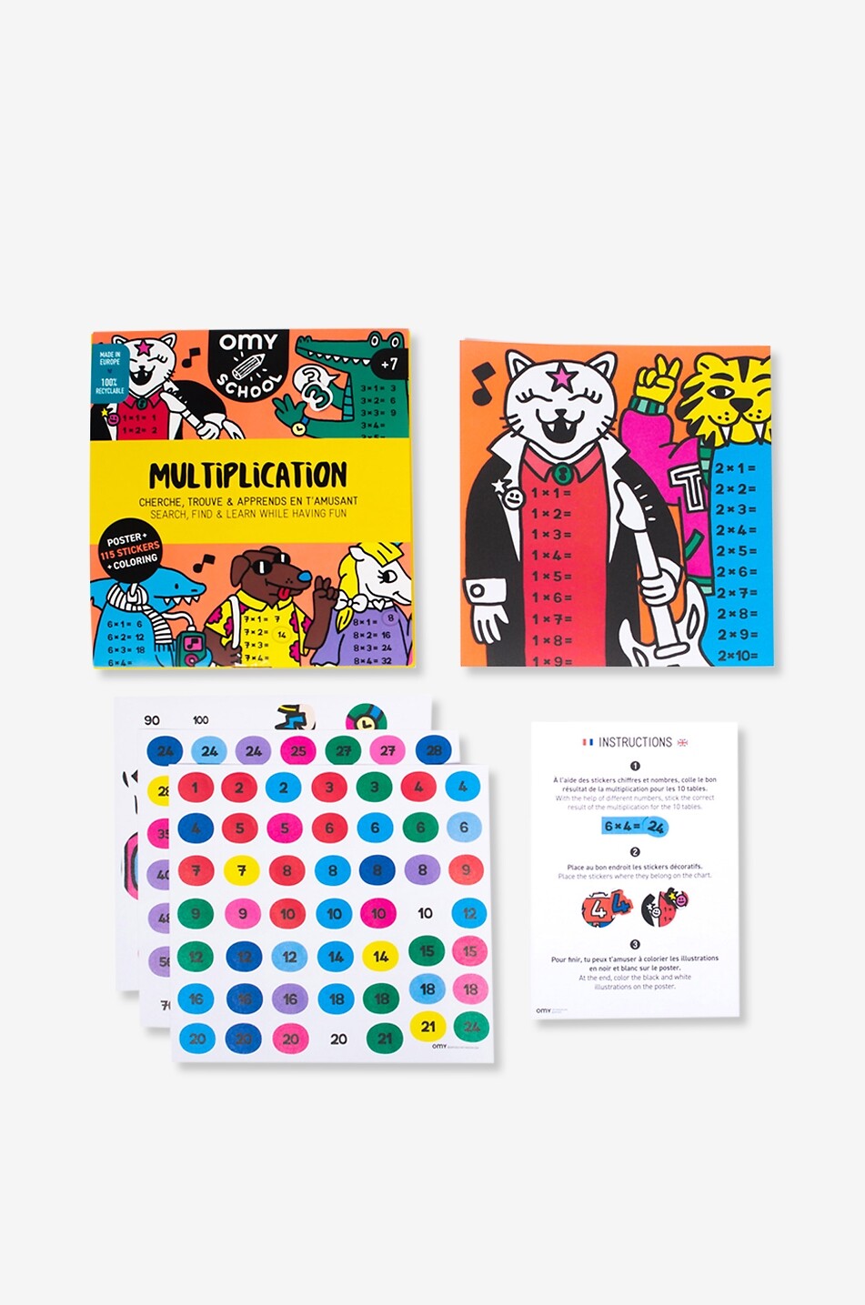 OMY Affiche d'apprentissage et stickers tables de multiplication Bébé Incolore 2