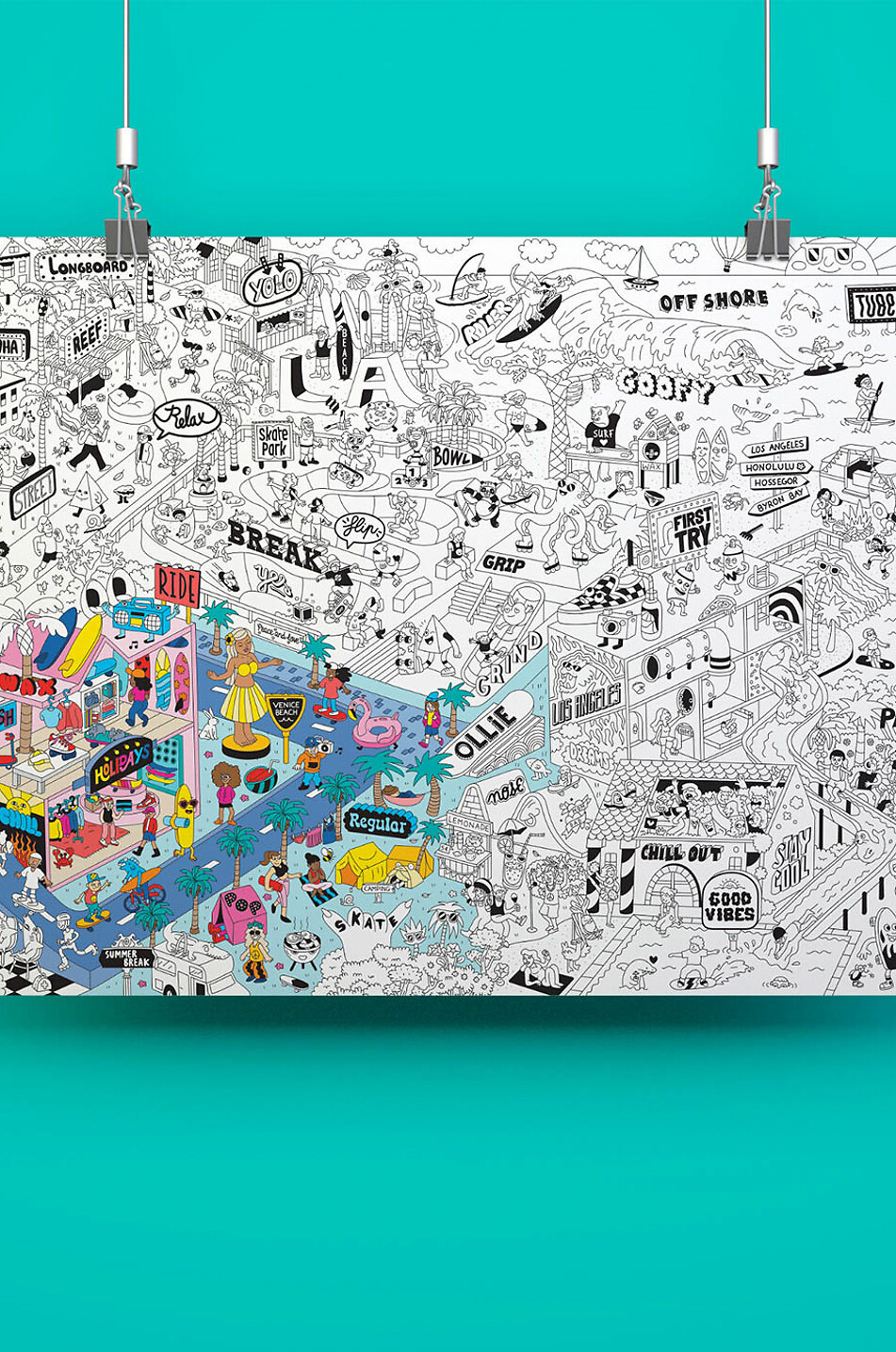 Riesenposter zum Ausmalen Surf & Skate