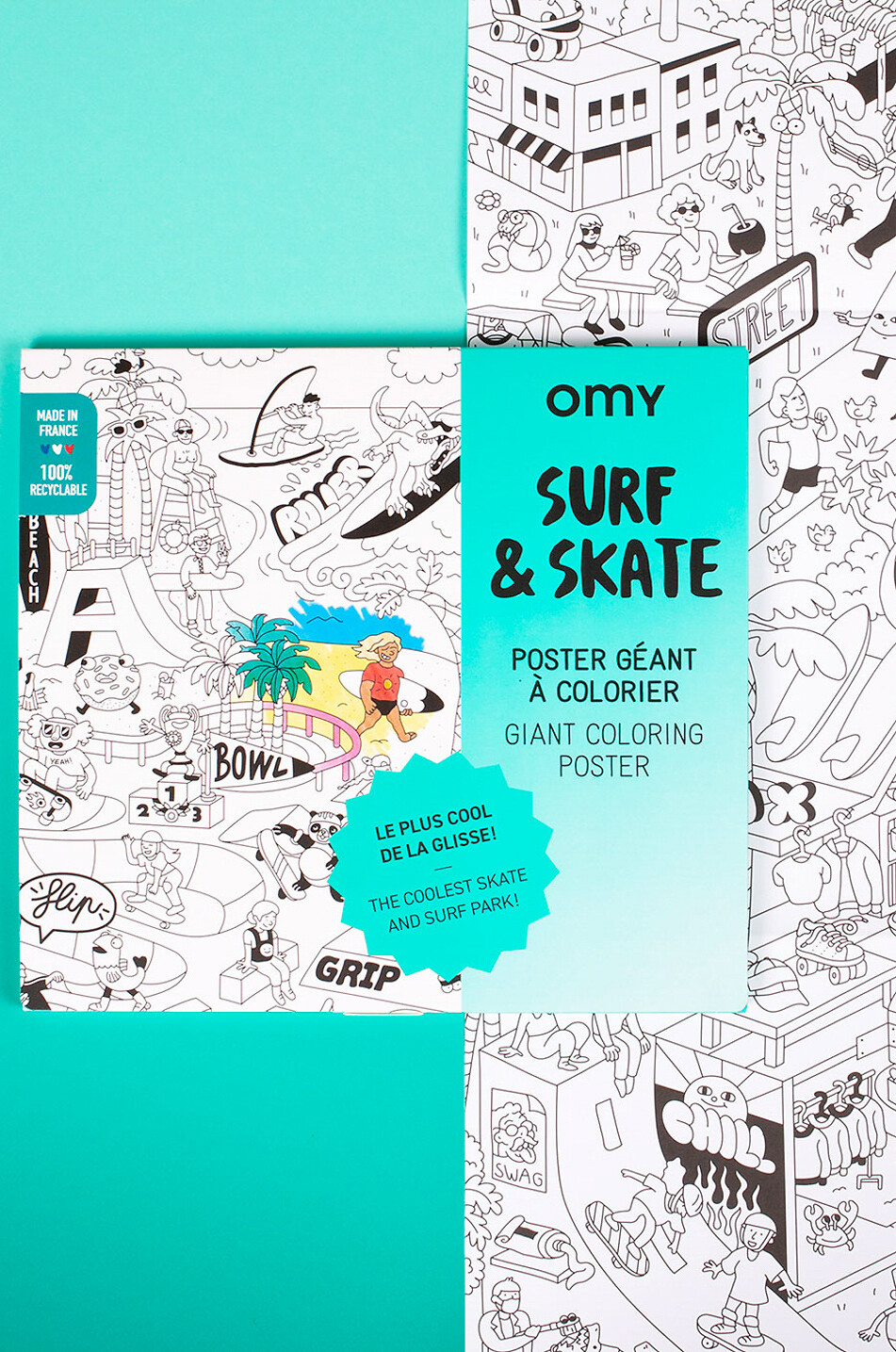 Riesenposter zum Ausmalen Surf & Skate