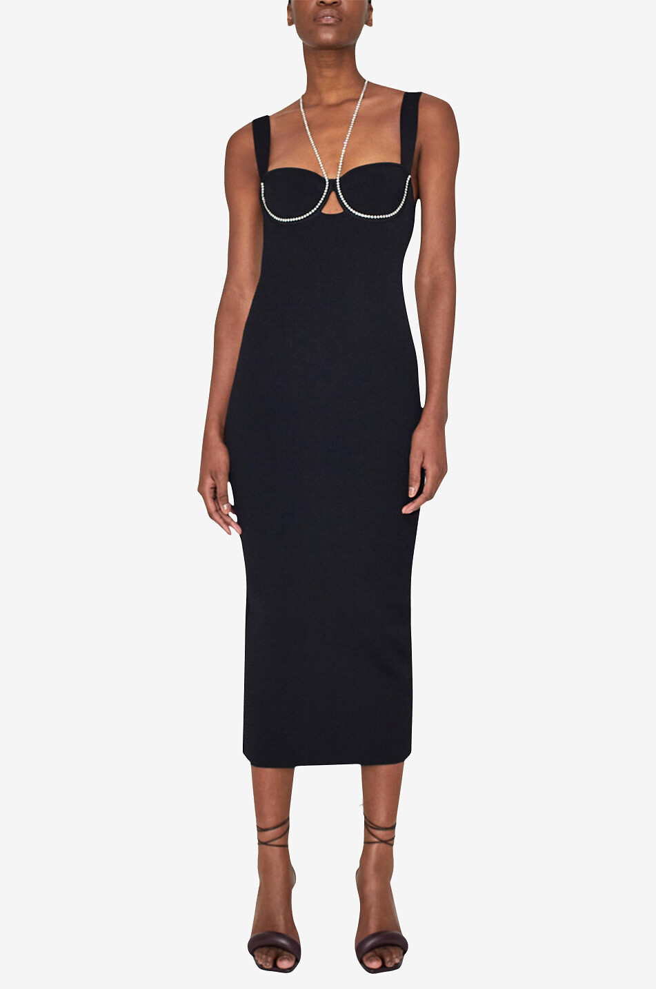 GALVAN LONDON Celeste midi knit strappy dress Women BLACK 2