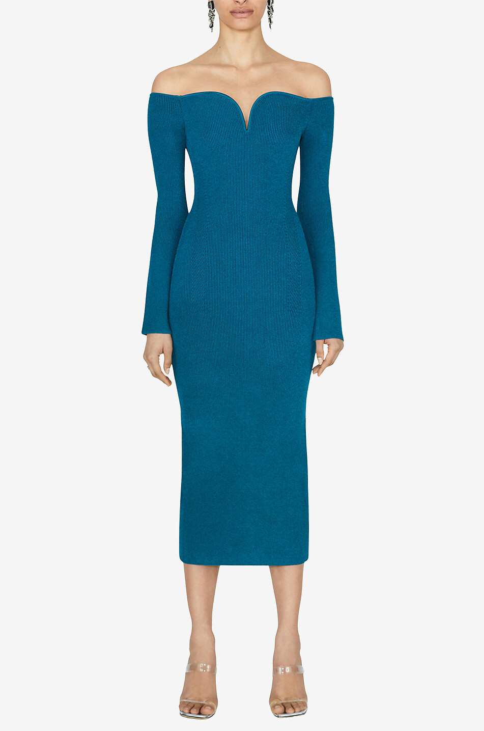 GALVAN LONDON Schulterfreies Strick-Midikleid Grace Damen MITTELBLAU 2