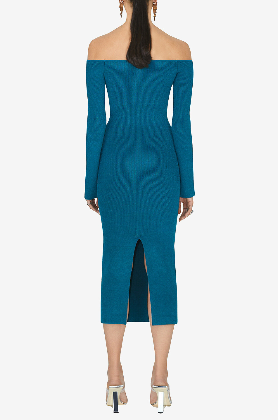 GALVAN LONDON Schulterfreies Strick-Midikleid Grace Damen MITTELBLAU 4