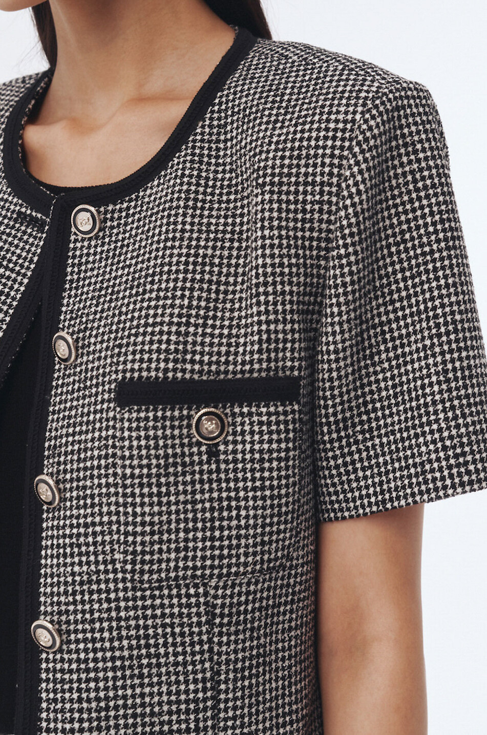 DUNST Hahnentritt-Tweedjacke mit kurzen Ärmeln Damen GRAU 6