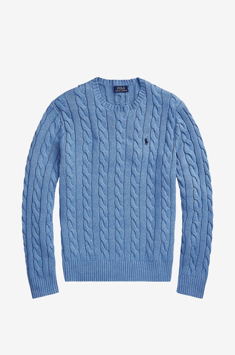 Pony embroidered cable knit cotton jumper