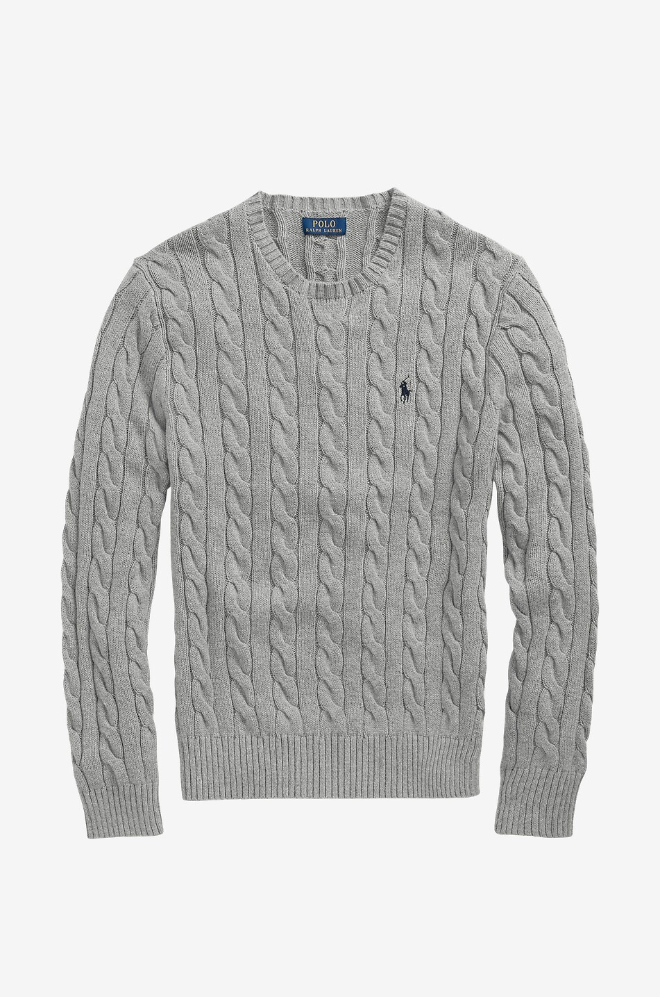 Pony embroidered cable knit cotton jumper