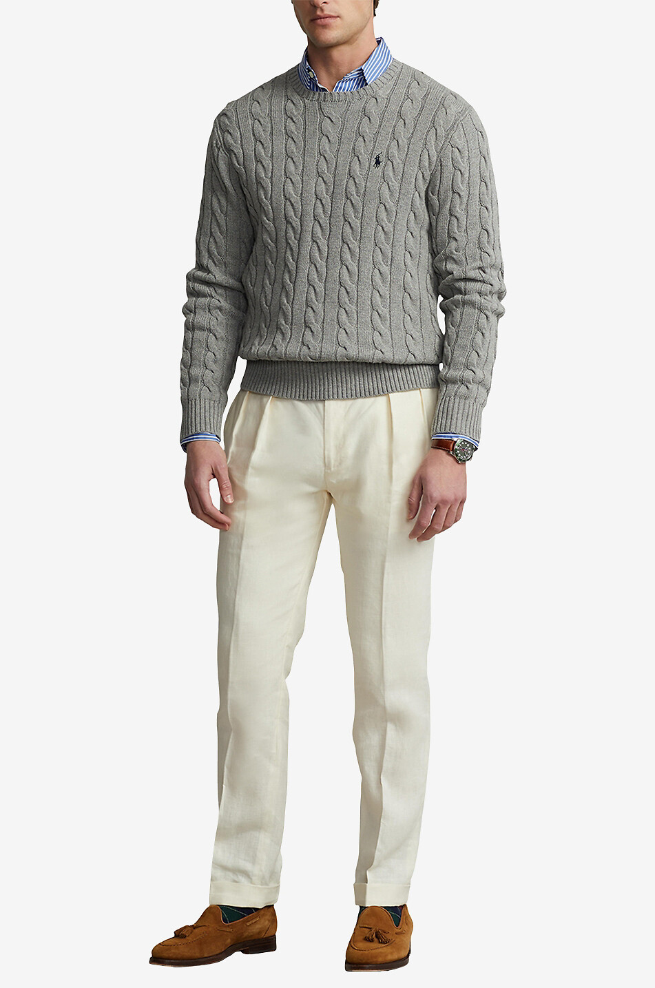 POLO RALPH LAUREN Pull torsadé en coton brodé Pony Homme GRIS 4