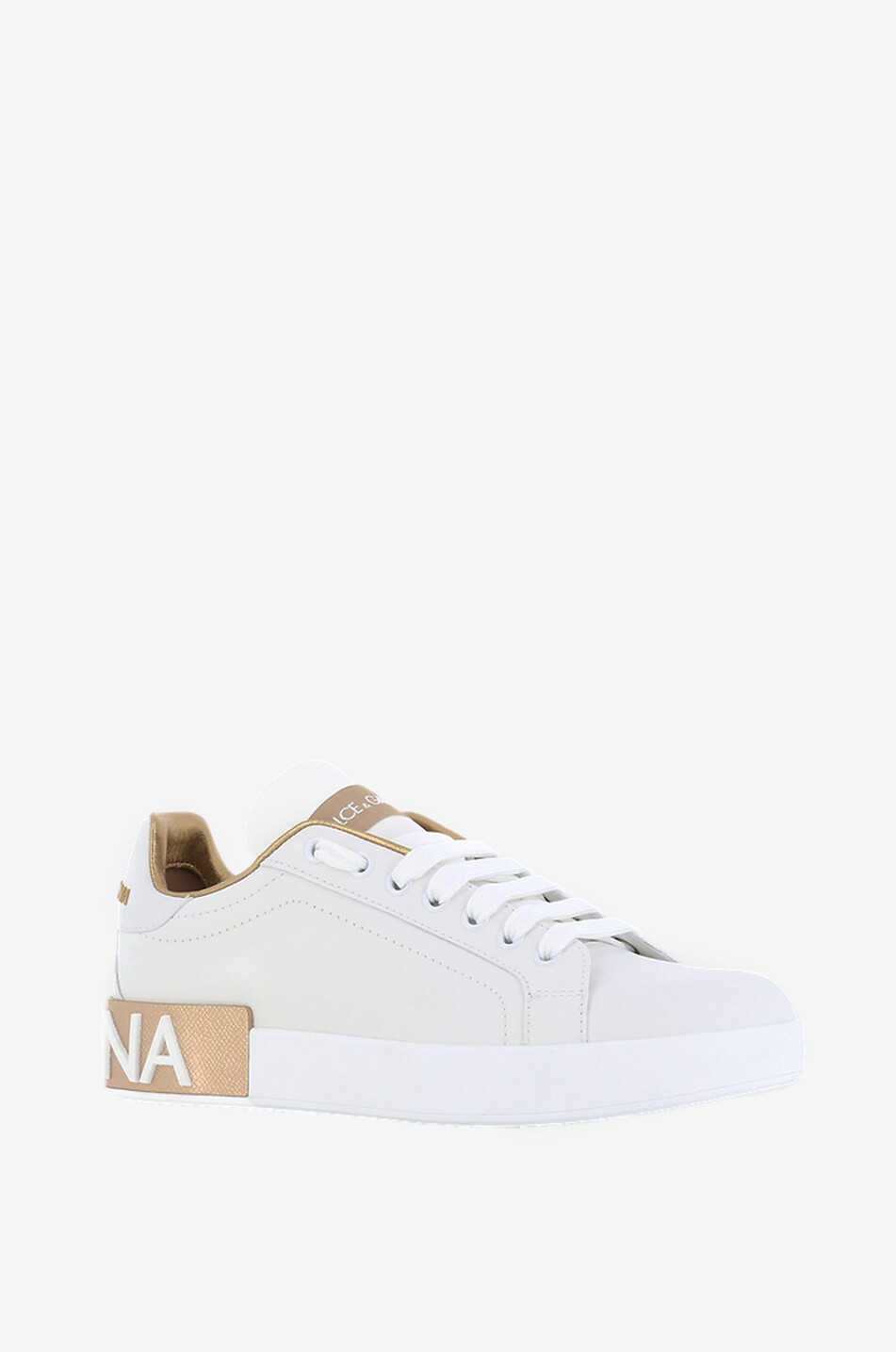 DOLCE & GABBANA Baskets basses à lacets en cuir lisse et cuir métallisé Portofino Femme DORE 1