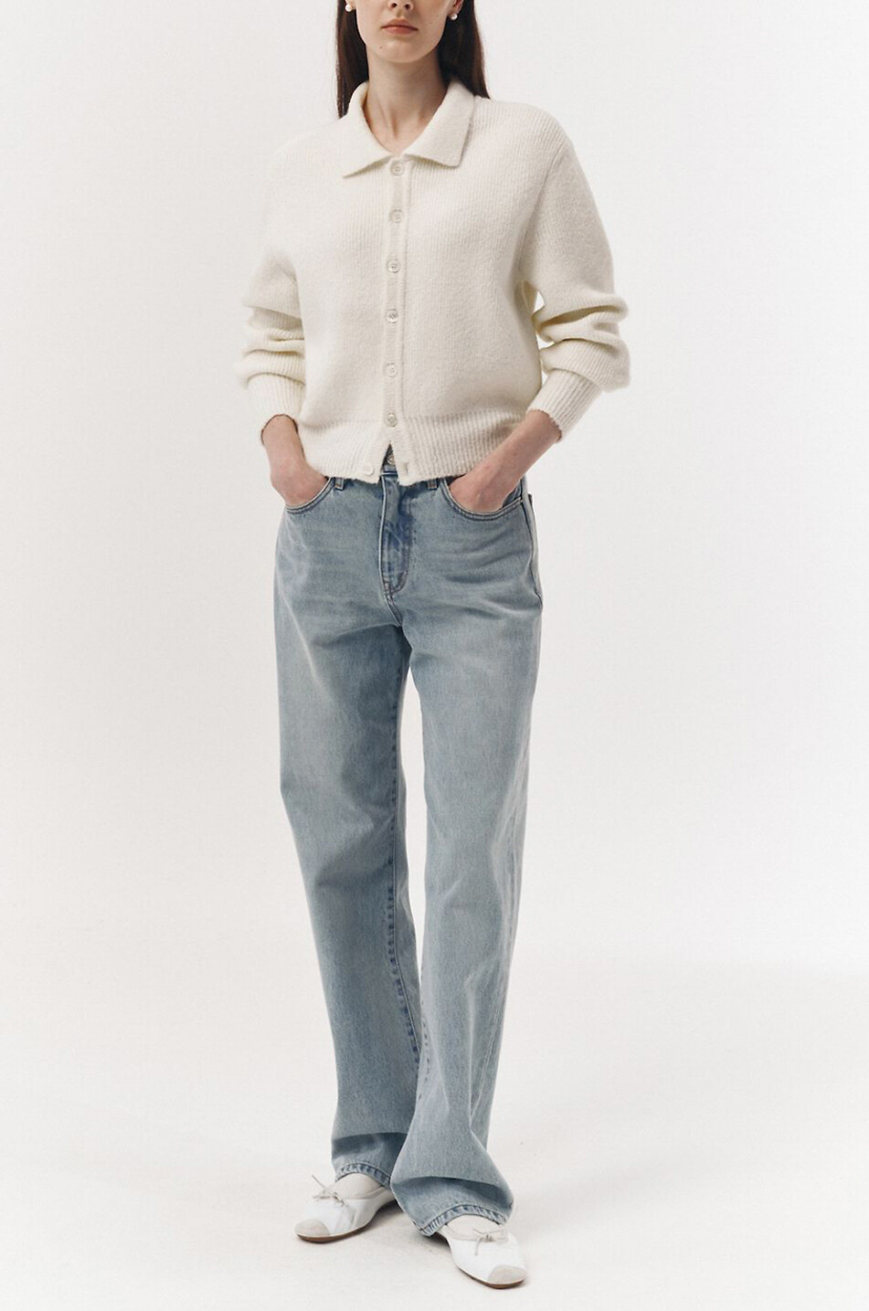 DUNST Cardigan en maille bouclette Femme BLANC CASSE 4