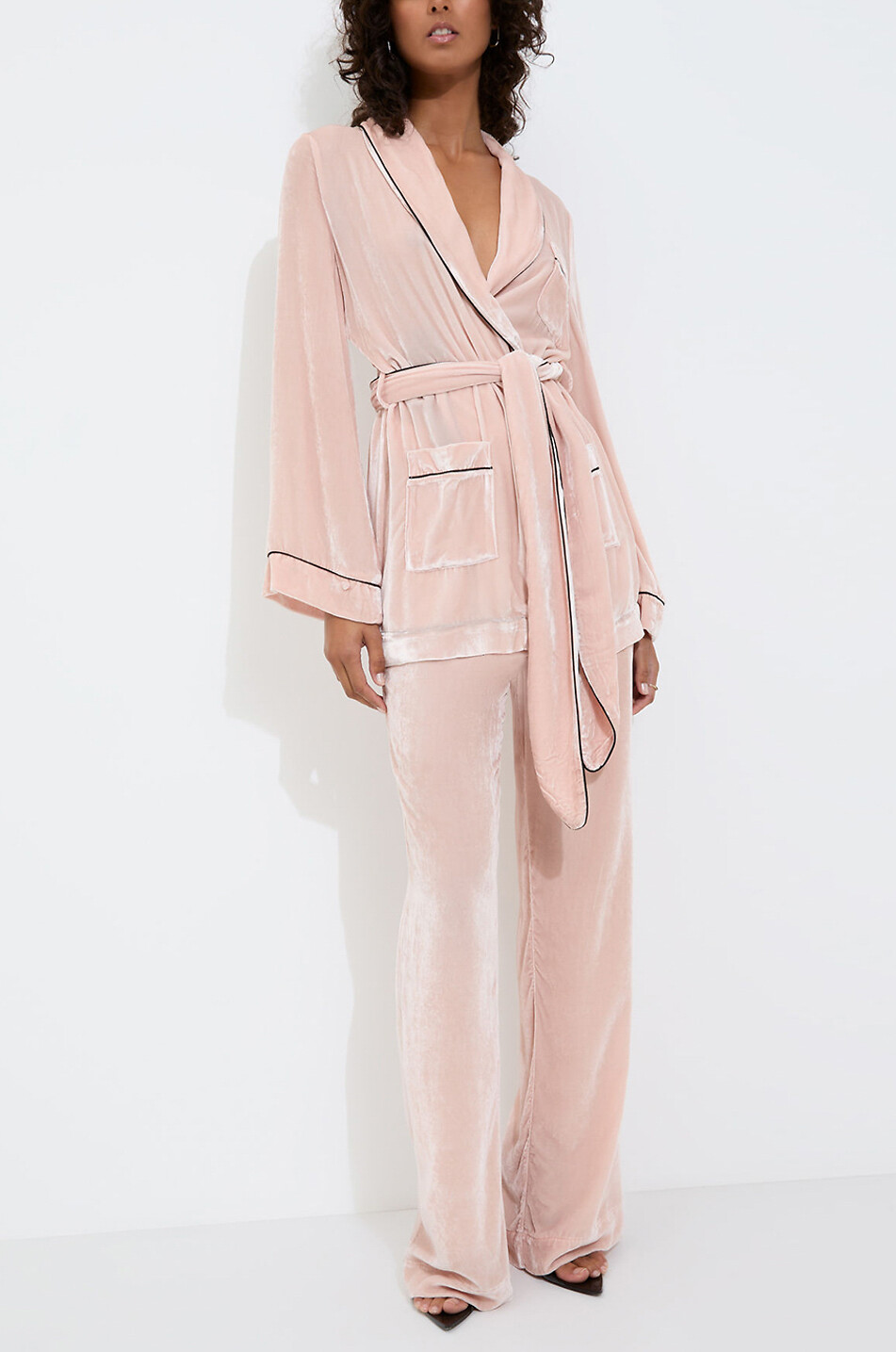 SLEEPING WITH JACQUES Wide-leg velvet trousers Women LIGHT PINK 3