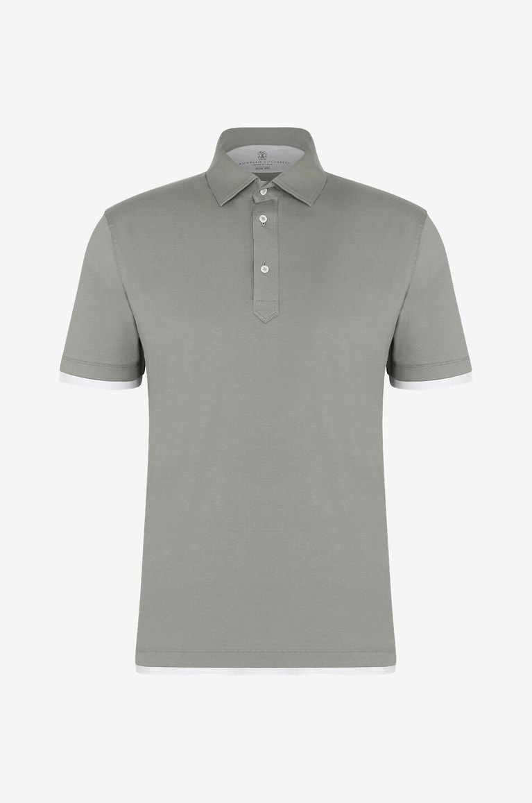 BRUNELLO CUCINELLI Slim Fit layer style polo shirt in jersey Men GREEN 1