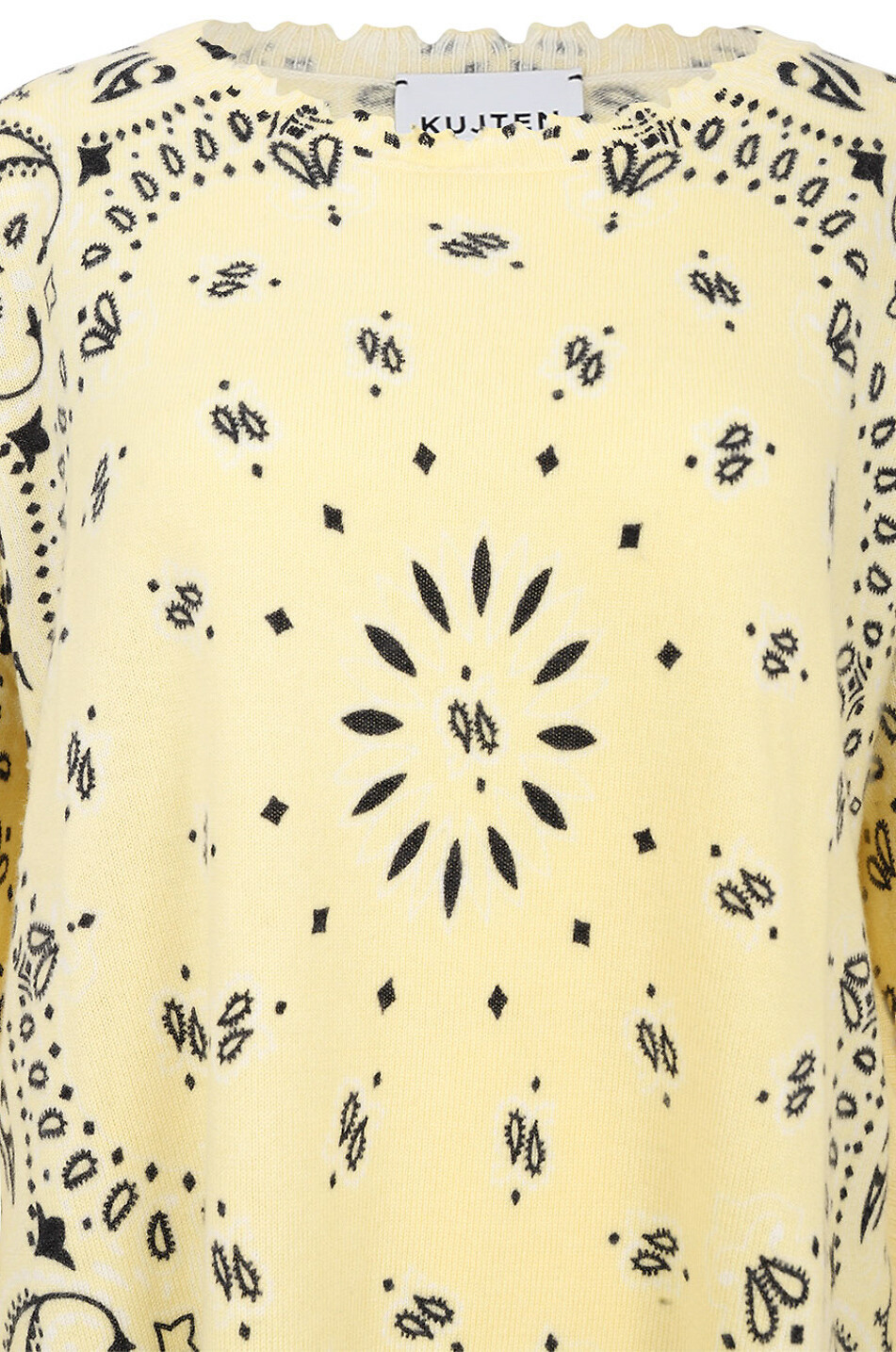 KUJTEN Pull effiloché imprimé en cachemire Mela Bandana Femme JAUNE CLAIR 3