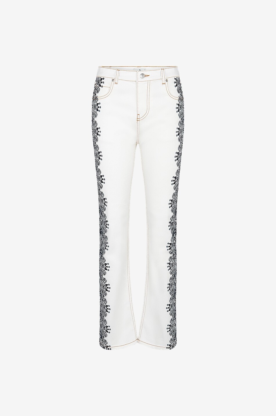 ETRO Gerade Denim-Stretch-Jeans mit Spitzenprint Damen WEISS 1
