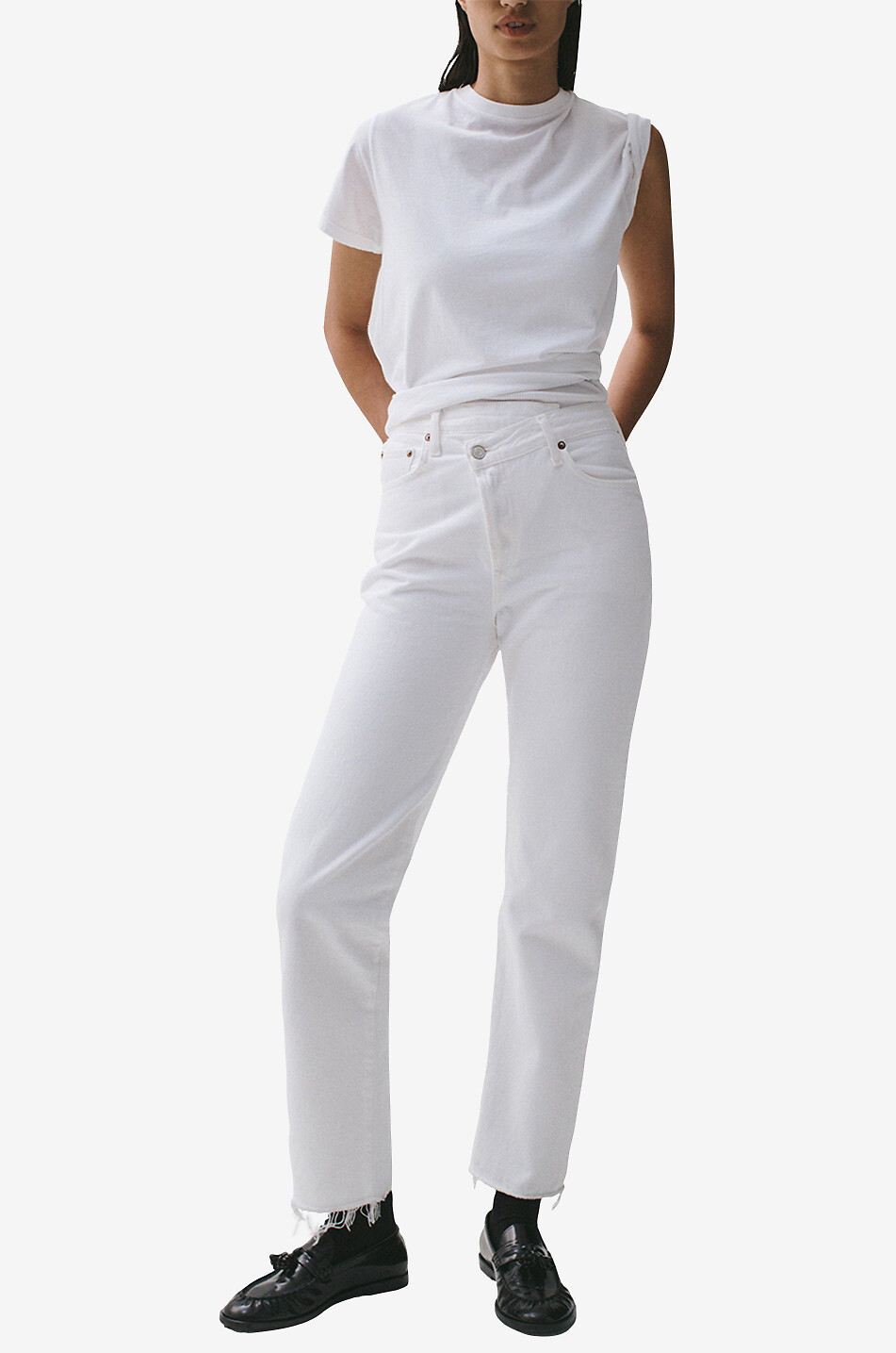 AGOLDE Jean décontracté en coton Criss Cross Femme BLANC 3