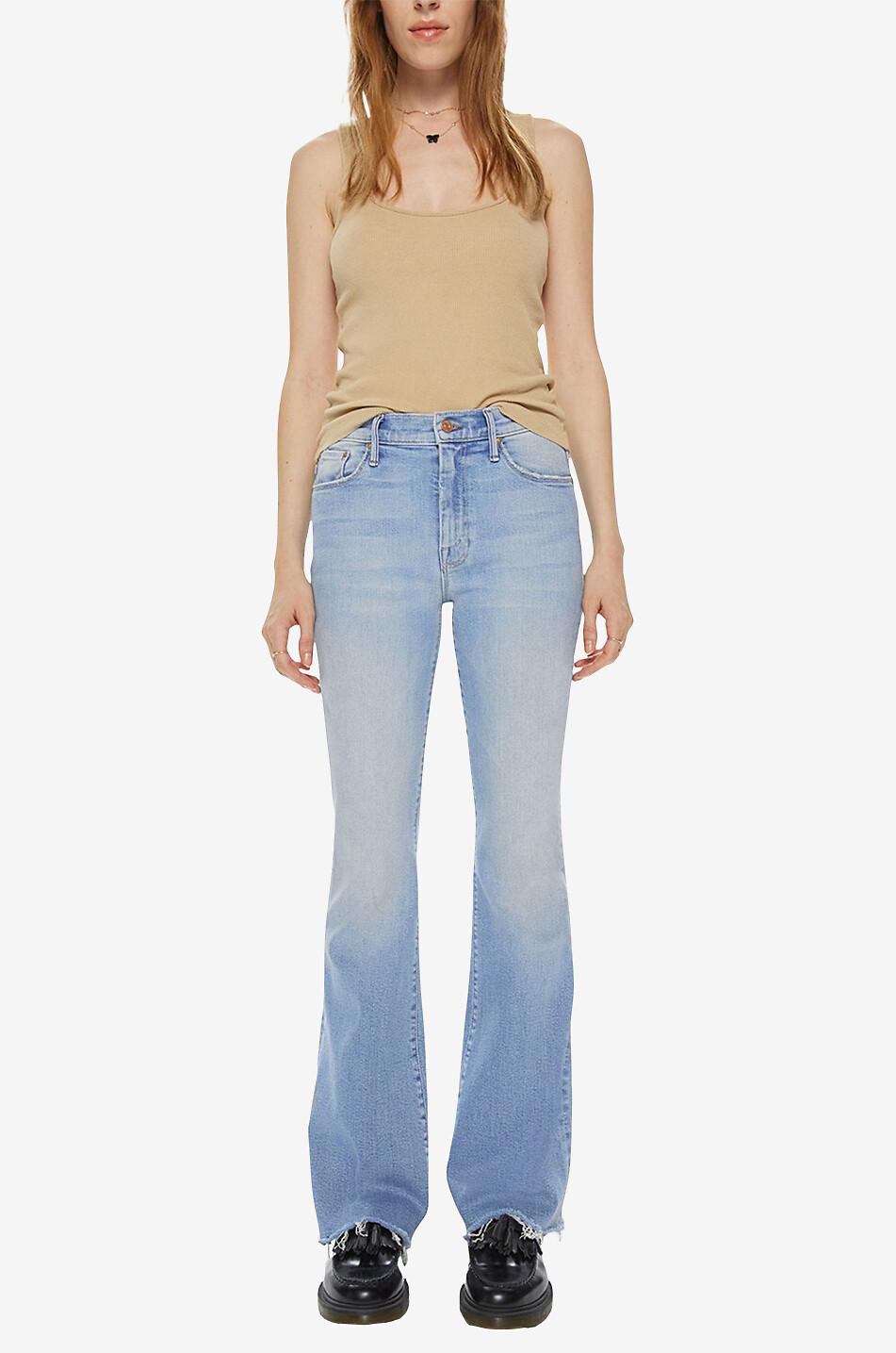 MOTHER Jean bootcut en coton The Weekender Fray Femme BLEU CLAIR 3